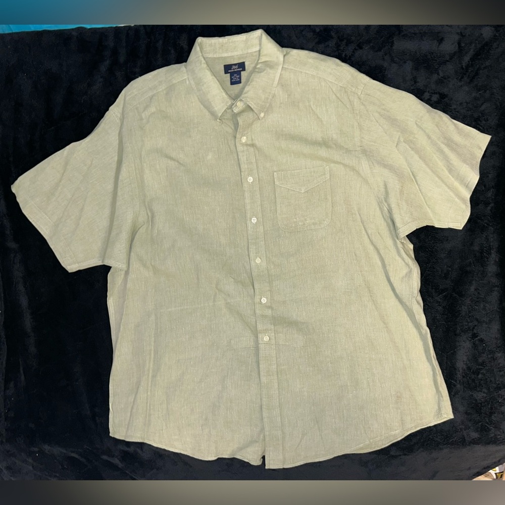 Brooks Brothers Shirt Mens 2XL Green 100% Linen S/S Button Down 346 Front Pocket